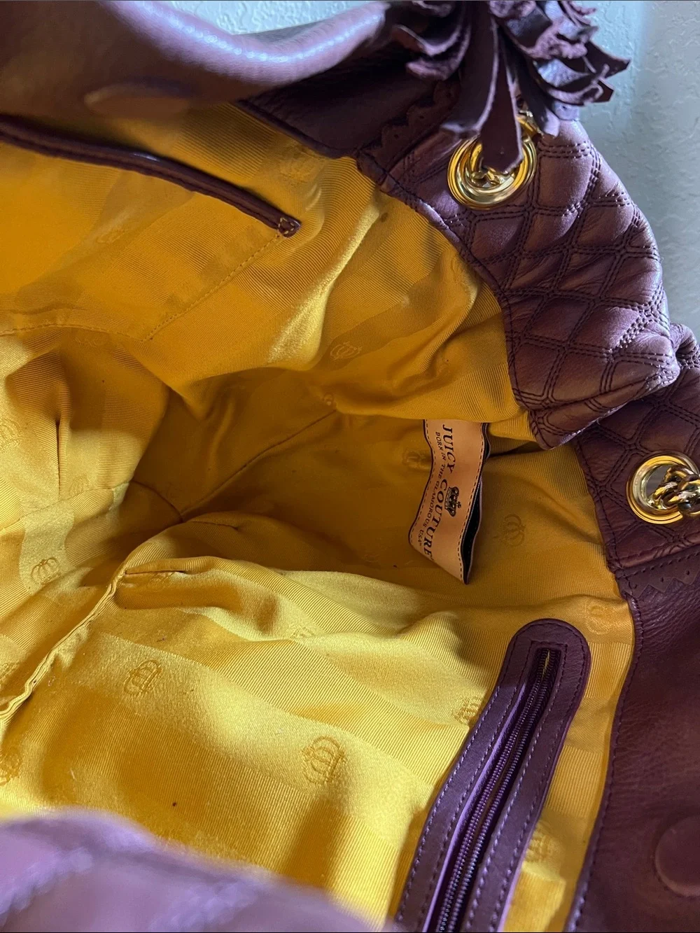 Beautiful Juicy Couture Plum Quilted Leather Hobo with Gold Chain